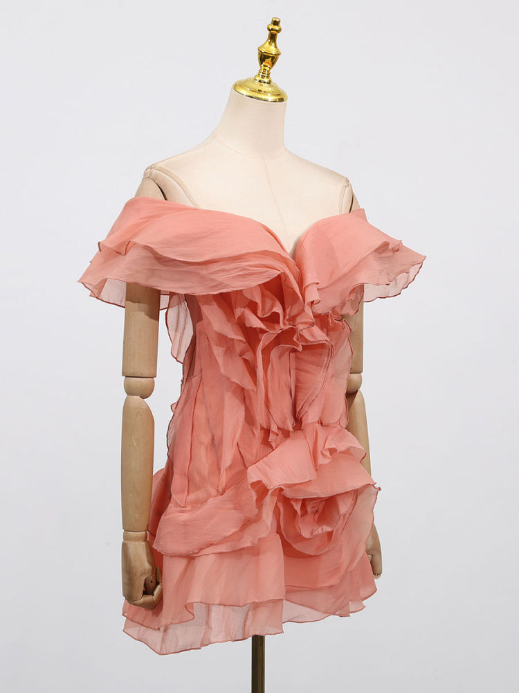 TWOTWINSTYLE Off Shoulder Patchwork Ruffles Designer Dress
