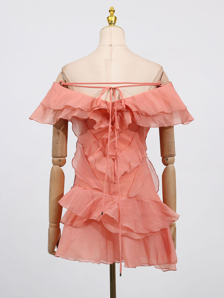 TWOTWINSTYLE Off Shoulder Patchwork Ruffles Designer Dress