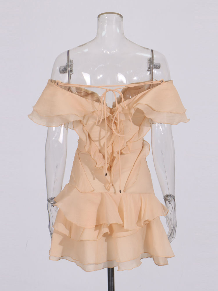TWOTWINSTYLE Off Shoulder Patchwork Ruffles Designer Dress
