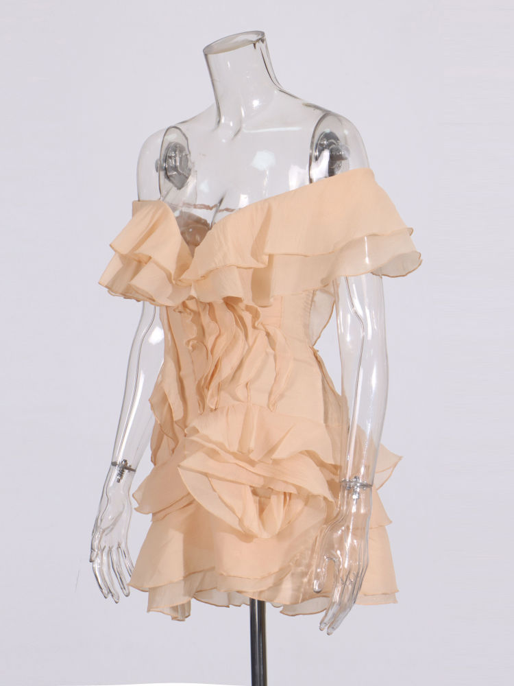 TWOTWINSTYLE Off Shoulder Patchwork Ruffles Designer Dress