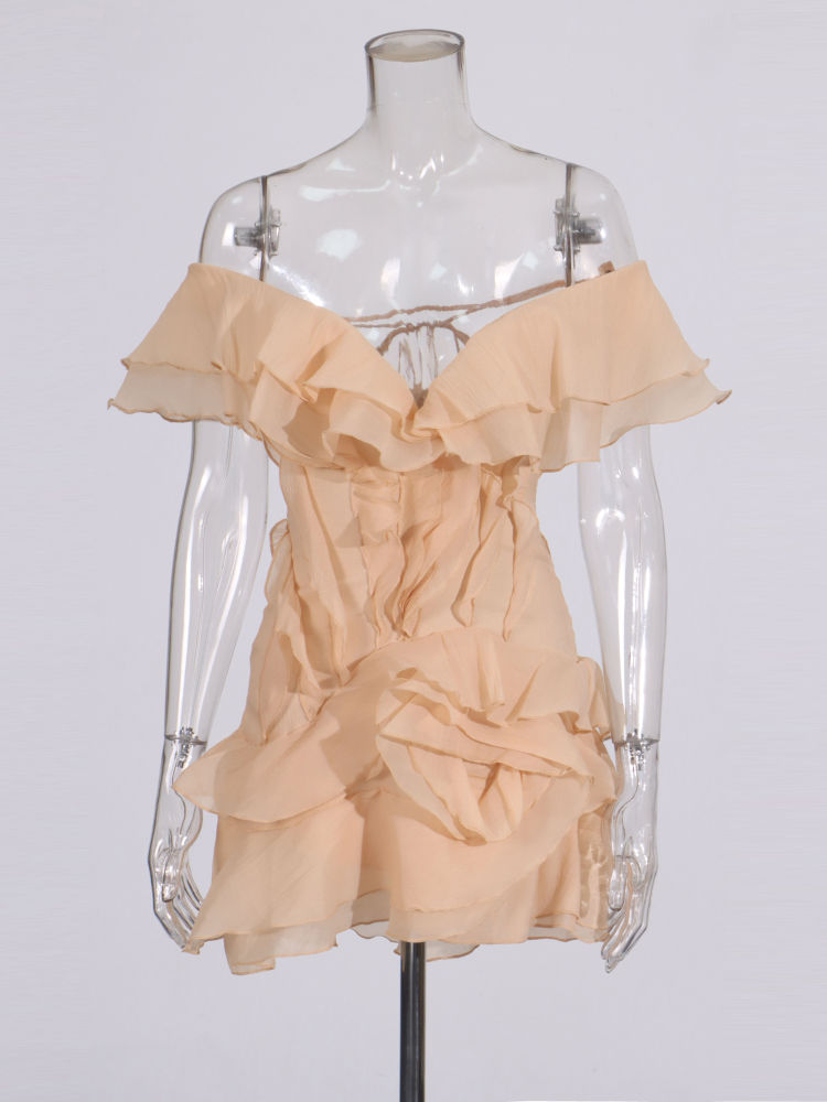 TWOTWINSTYLE Off Shoulder Patchwork Ruffles Designer Dress