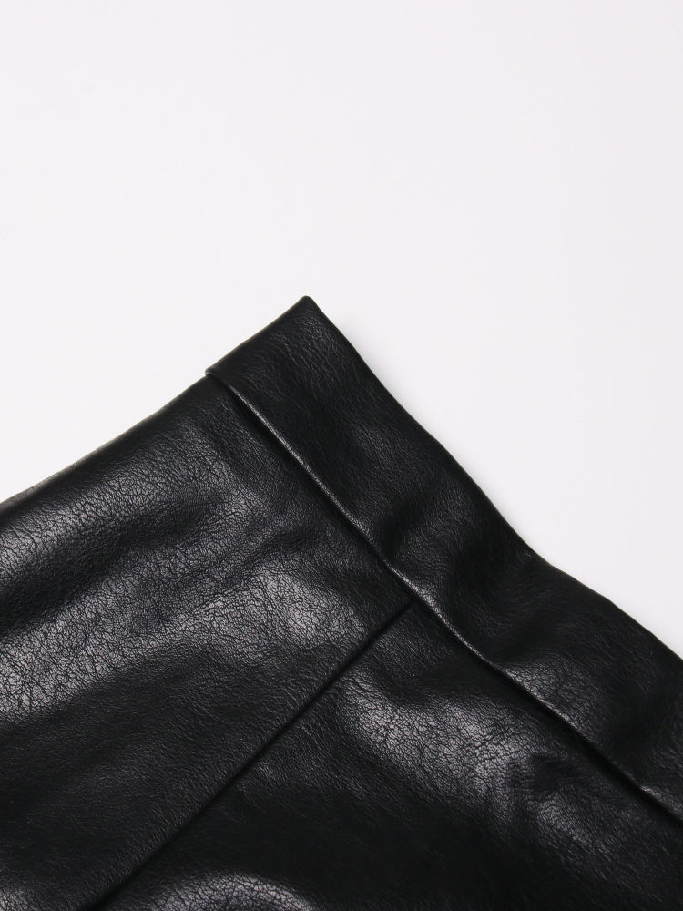 TWOTWINSTYLE Patchwork Pu Leather Pleated Designer Skirt