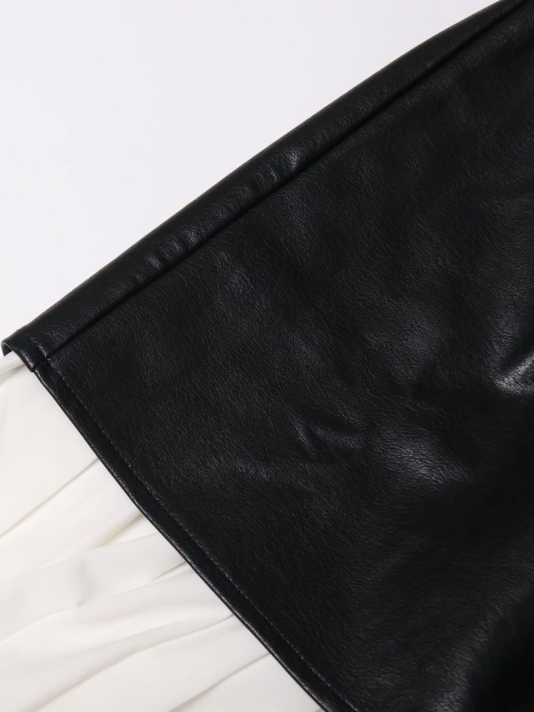 TWOTWINSTYLE Patchwork Pu Leather Pleated Designer Skirt