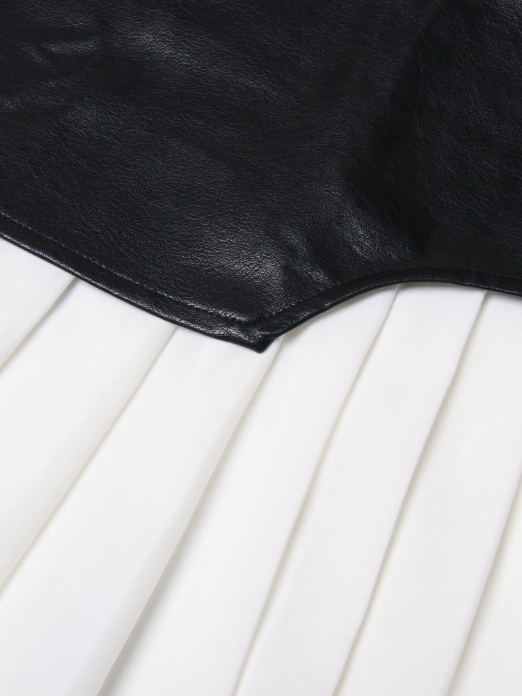 TWOTWINSTYLE Patchwork Pu Leather Pleated Designer Skirt