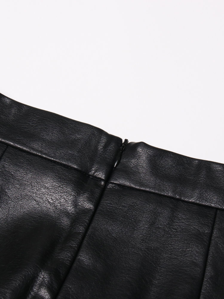 TWOTWINSTYLE Patchwork Pu Leather Pleated Designer Skirt