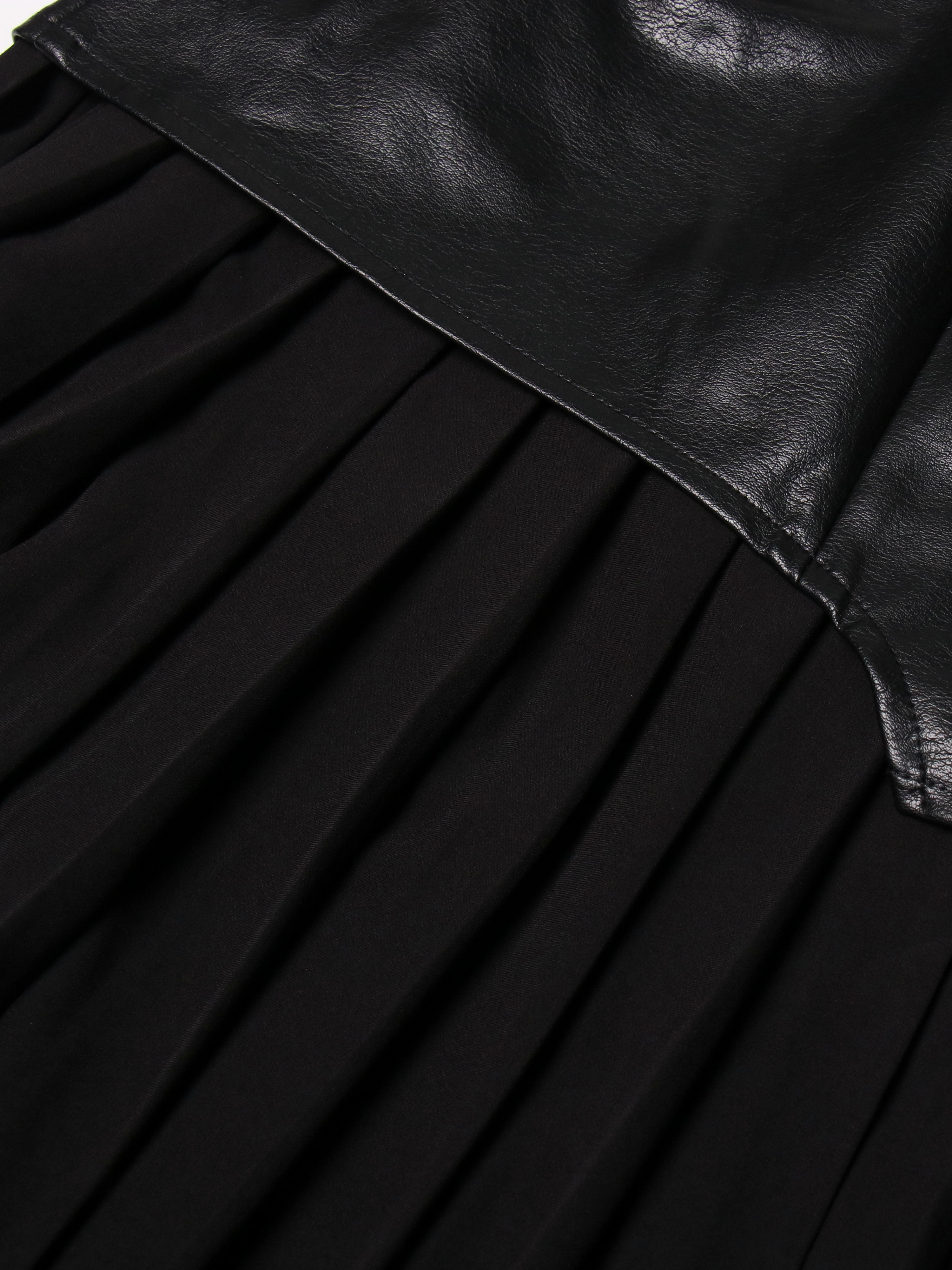 TWOTWINSTYLE Patchwork Pu Leather Pleated Designer Skirt