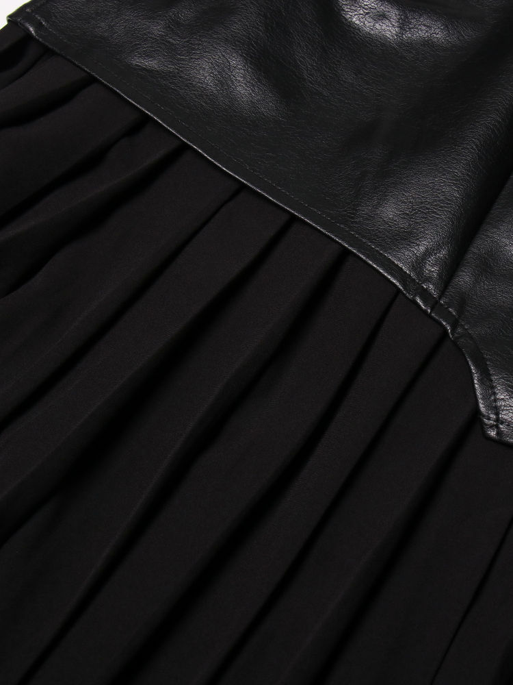 TWOTWINSTYLE Patchwork Pu Leather Pleated Designer Skirt