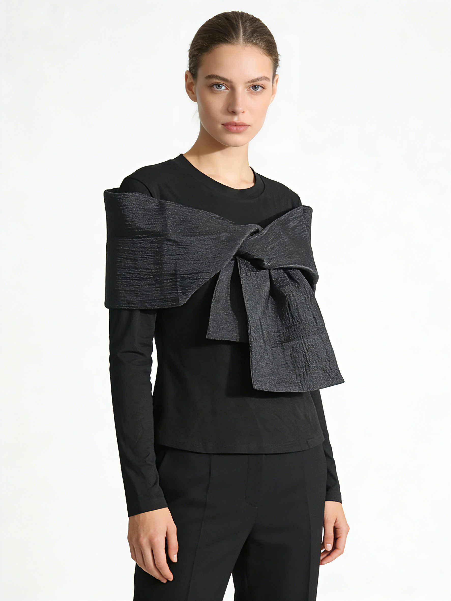 TWOTWINSTYLE Round Neck Long Sleeve Spliced Lace Up Fashion Shirt