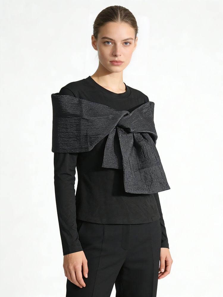 TWOTWINSTYLE Round Neck Long Sleeve Spliced Lace Up Fashion Shirt