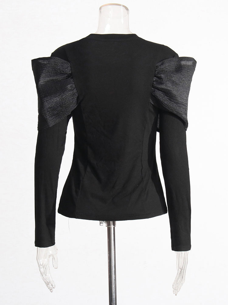 TWOTWINSTYLE Round Neck Long Sleeve Spliced Lace Up Fashion Shirt