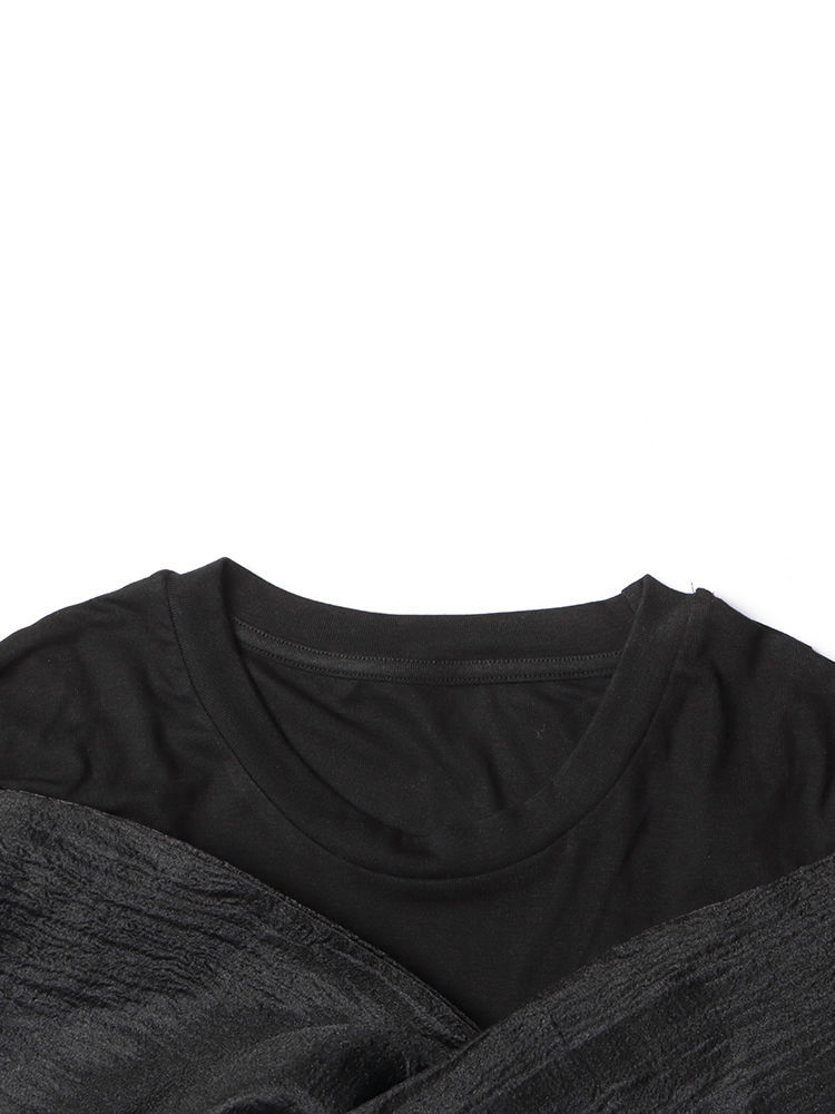 TWOTWINSTYLE Round Neck Long Sleeve Spliced Lace Up Fashion Shirt