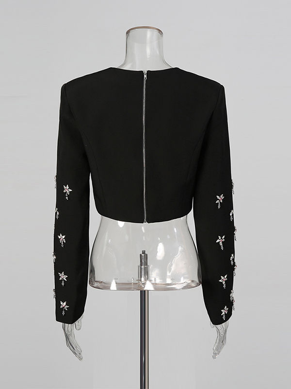TWOTWINSTYLE Round Neck Patchwork Diamond Crop Top Side Split Skirt Chic Set