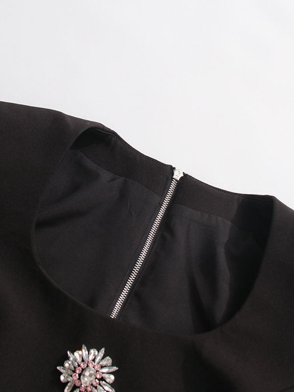 TWOTWINSTYLE Round Neck Patchwork Diamond Crop Top Side Split Skirt Chic Set