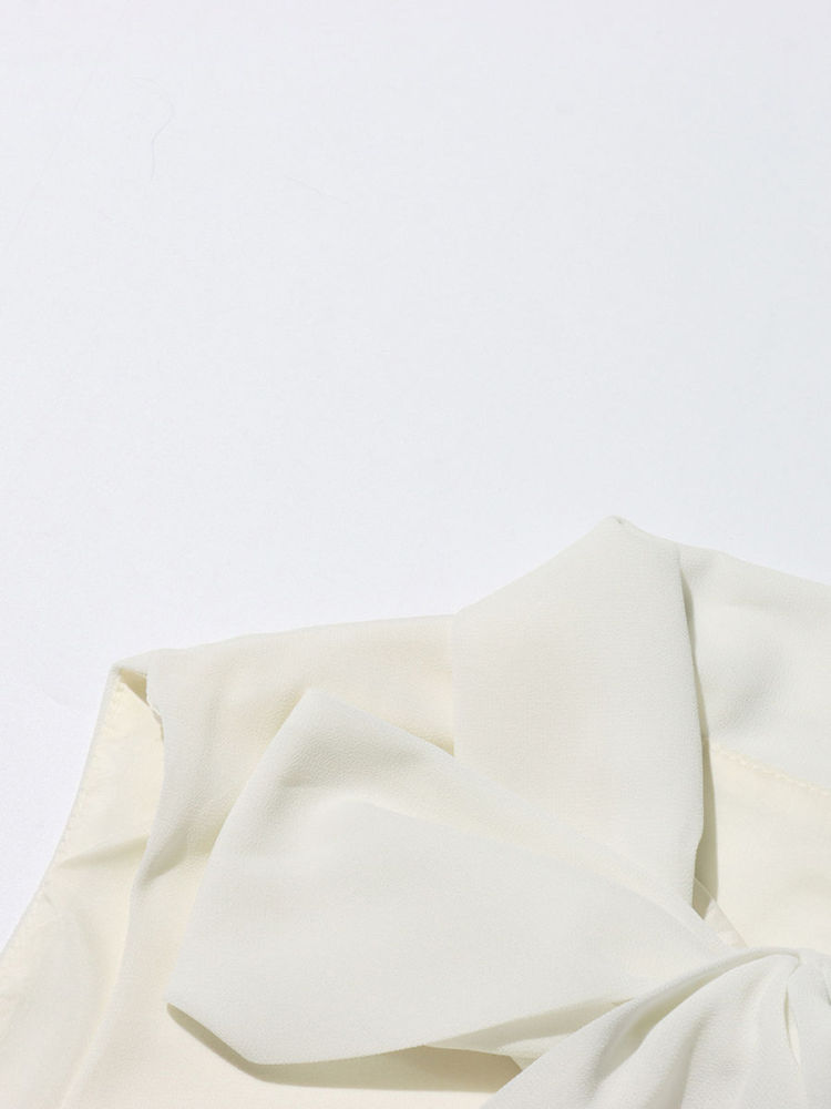 TWOTWINSTYLE Round Neck Spliced Diamond Coat Bowknot Tunic Pleated Dress Elegant Set