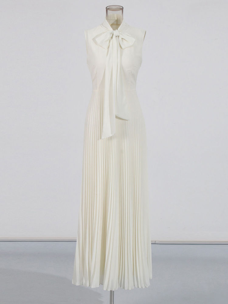 TWOTWINSTYLE Round Neck Spliced Diamond Coat Bowknot Tunic Pleated Dress Elegant Set