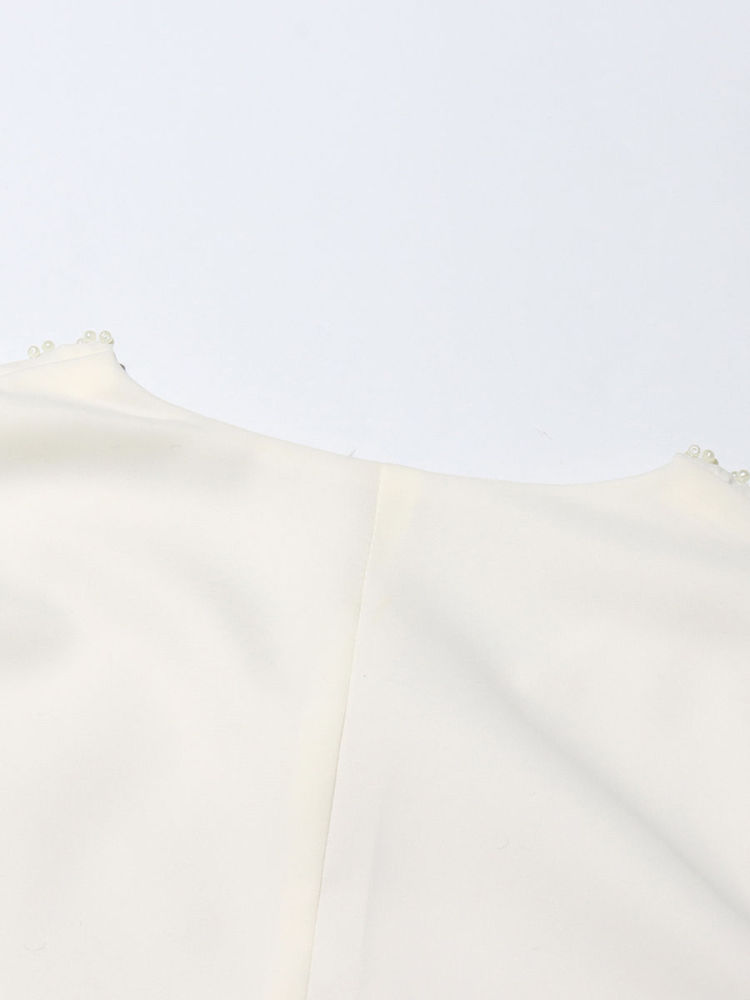 TWOTWINSTYLE Round Neck Spliced Diamond Coat Bowknot Tunic Pleated Dress Elegant Set