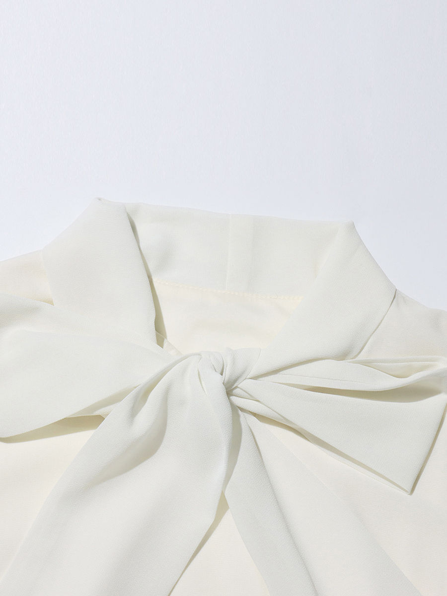 TWOTWINSTYLE Round Neck Spliced Diamond Coat Bowknot Tunic Pleated Dress Elegant Set