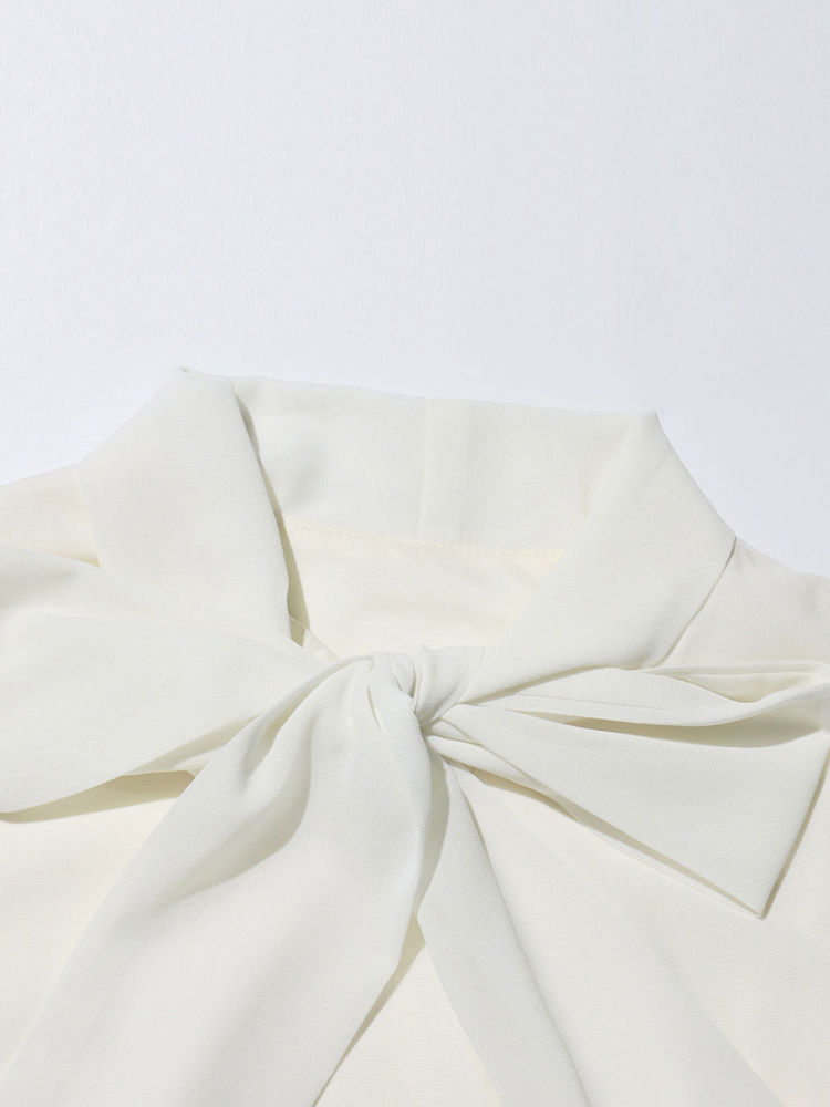TWOTWINSTYLE Round Neck Spliced Diamond Coat Bowknot Tunic Pleated Dress Elegant Set