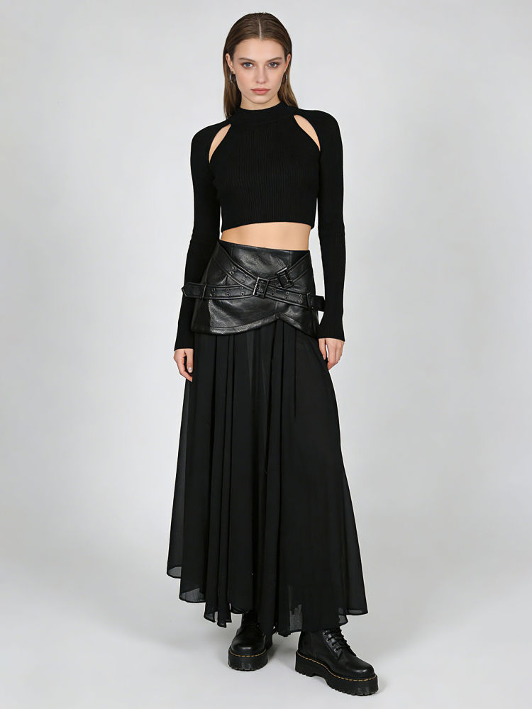 TWOTWINSTYLE Spliced Pu Leather High Waist Fashion Skirt
