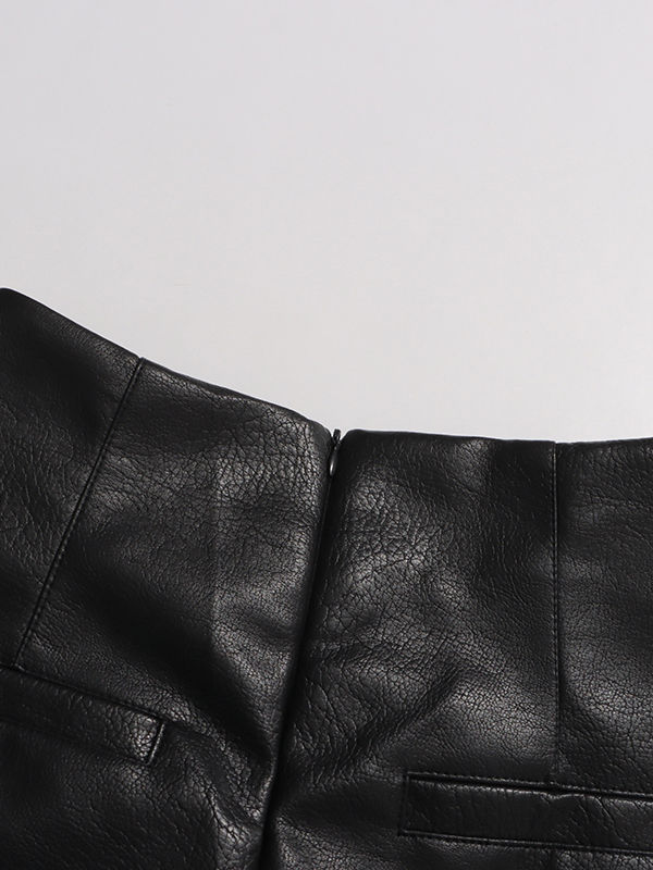 TWOTWINSTYLE Spliced Pu Leather High Waist Fashion Skirt