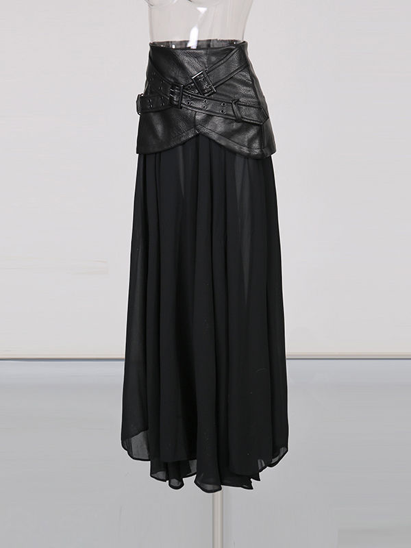 TWOTWINSTYLE Spliced Pu Leather High Waist Fashion Skirt