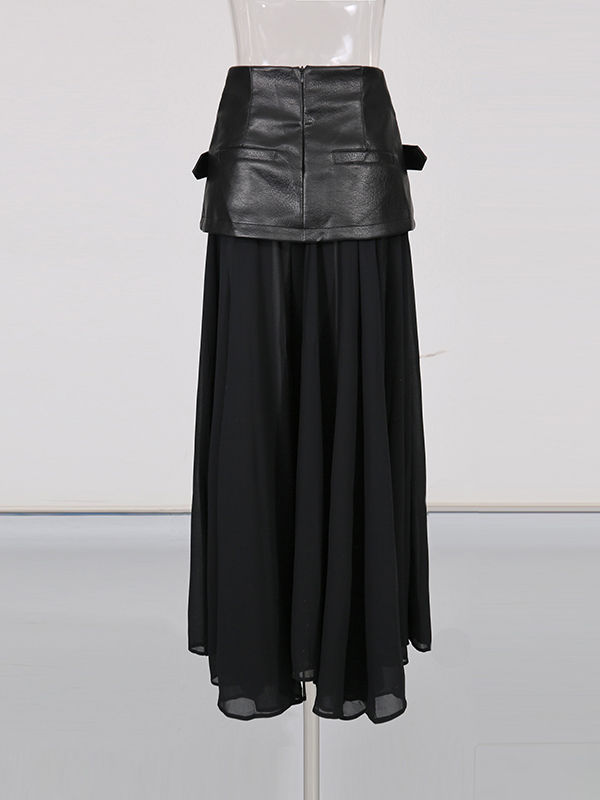 TWOTWINSTYLE Spliced Pu Leather High Waist Fashion Skirt