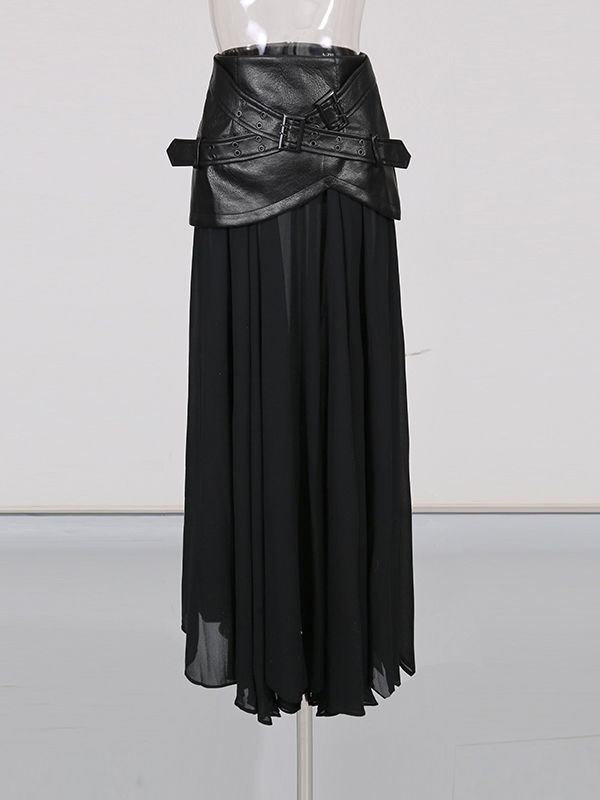 TWOTWINSTYLE Spliced Pu Leather High Waist Fashion Skirt