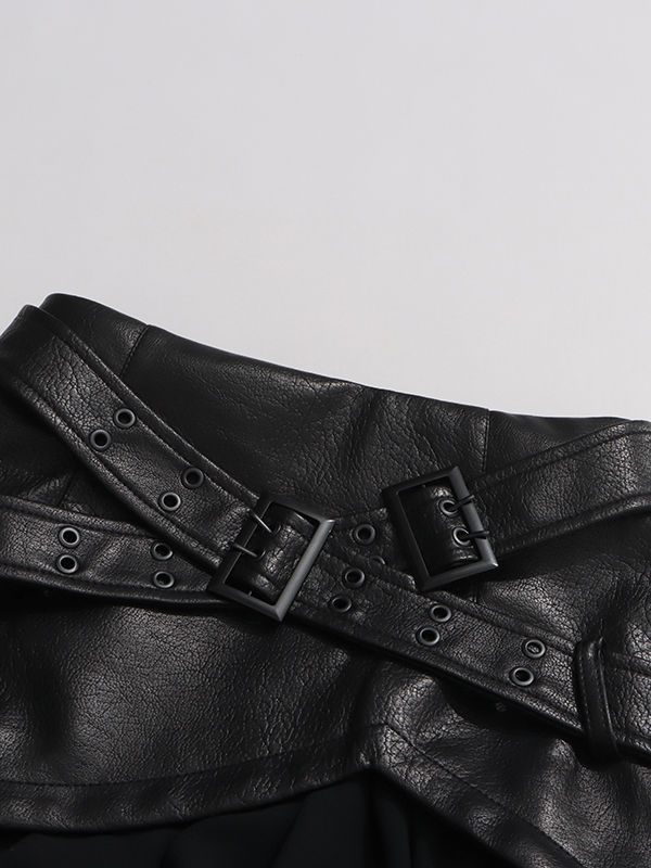 TWOTWINSTYLE Spliced Pu Leather High Waist Fashion Skirt