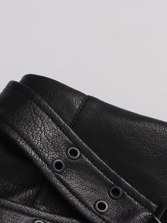 TWOTWINSTYLE Spliced Pu Leather High Waist Fashion Skirt
