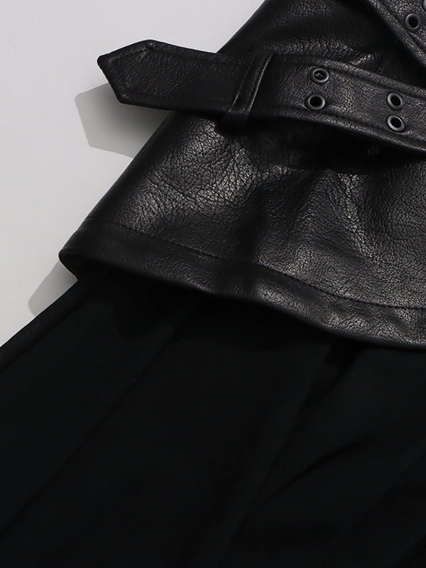 TWOTWINSTYLE Spliced Pu Leather High Waist Fashion Skirt