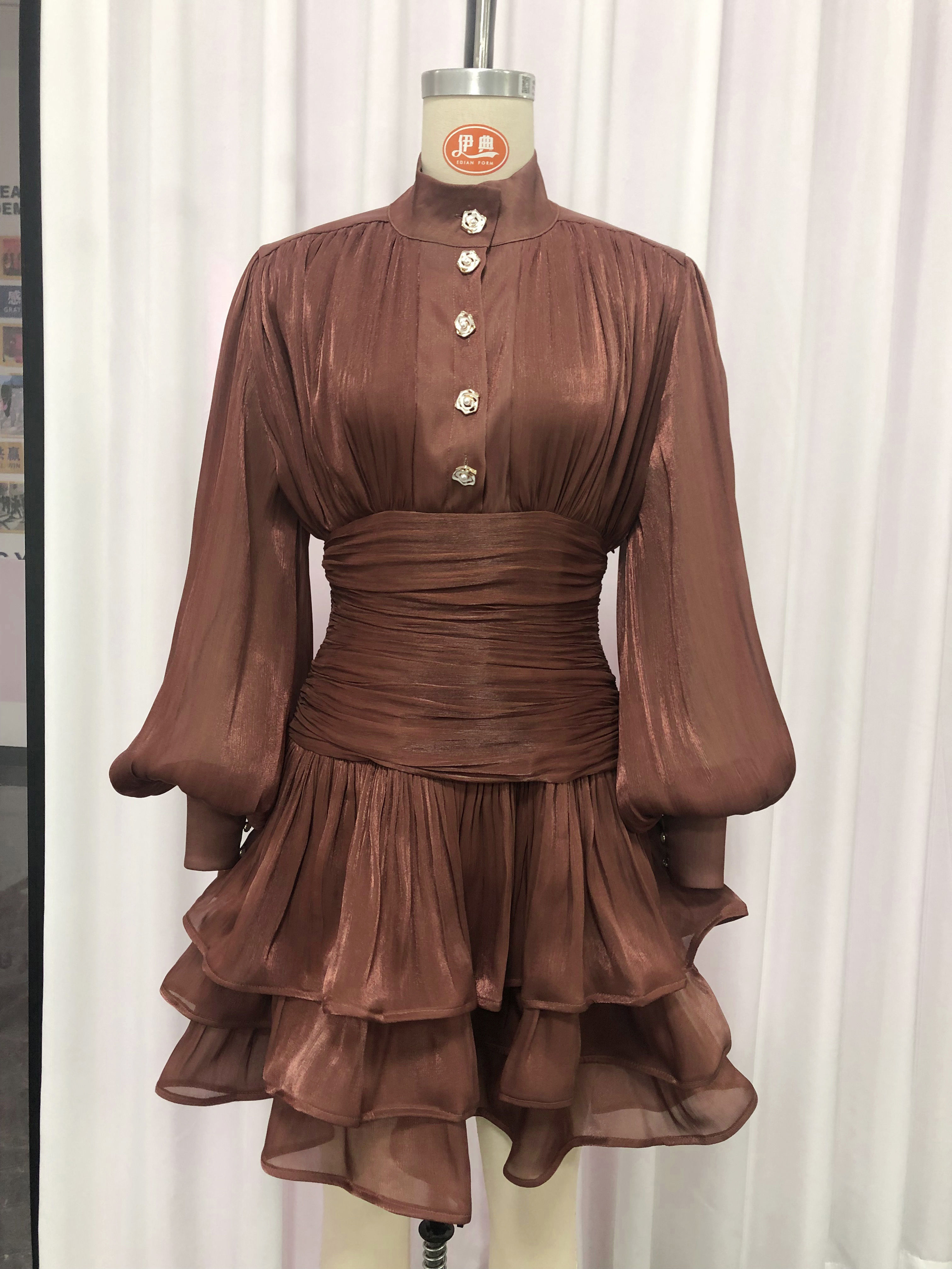 TWOTWINSTYLE Stand Collar Tunic Designer Solid Mini Dress