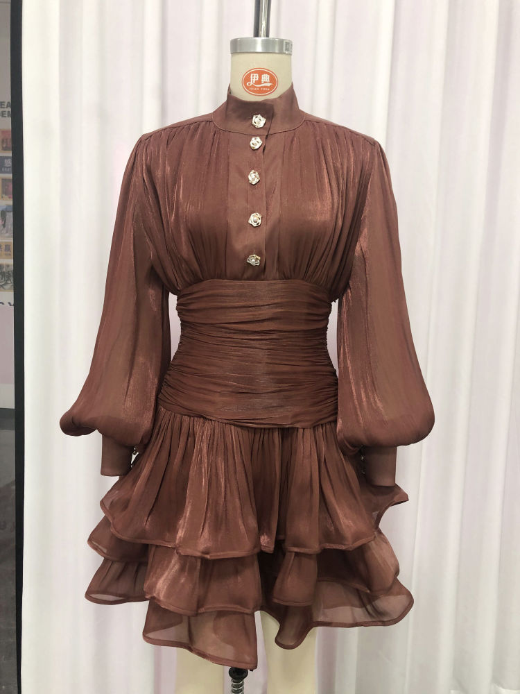 TWOTWINSTYLE Stand Collar Tunic Designer Solid Mini Dress