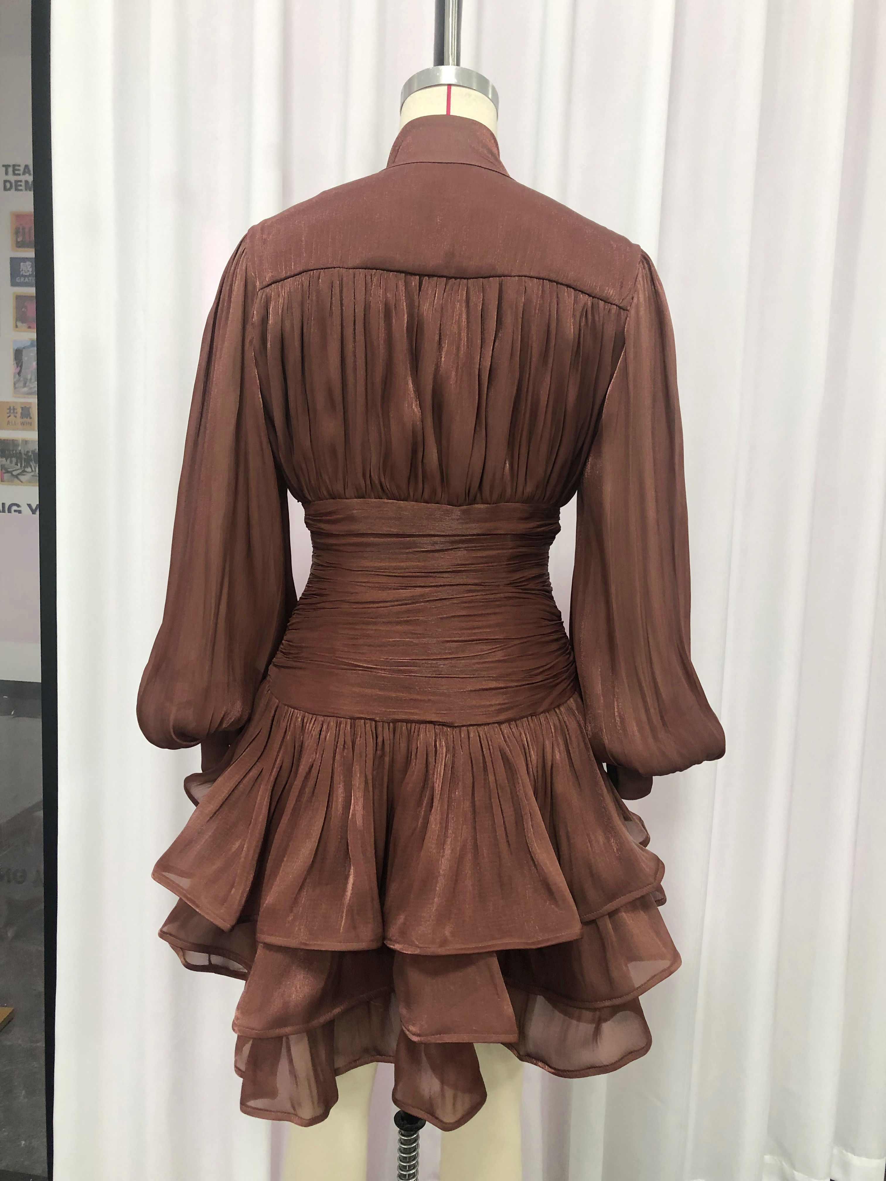 TWOTWINSTYLE Stand Collar Tunic Designer Solid Mini Dress