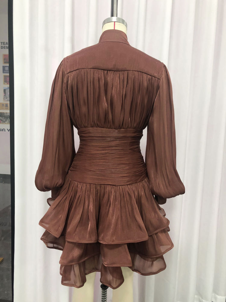 TWOTWINSTYLE Stand Collar Tunic Designer Solid Mini Dress