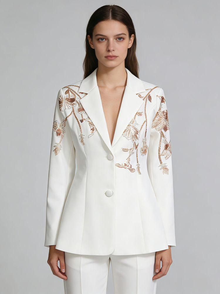 TWOTWINSTYLE Lapel Patchwork Sequins Tunic Temperament Coat