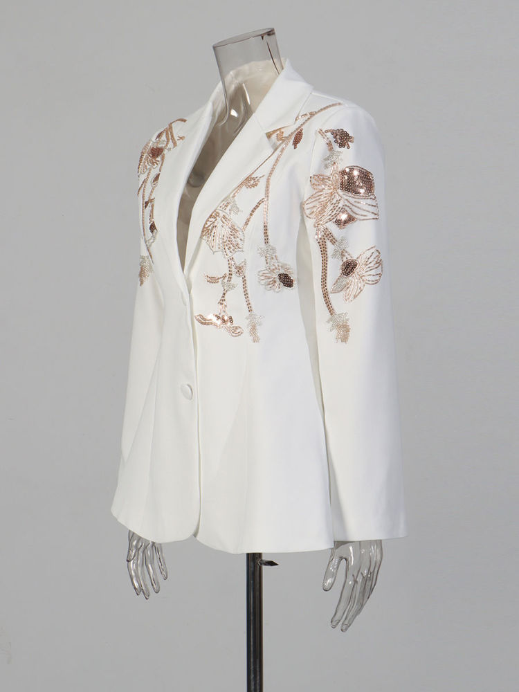TWOTWINSTYLE Lapel Patchwork Sequins Tunic Temperament Coat