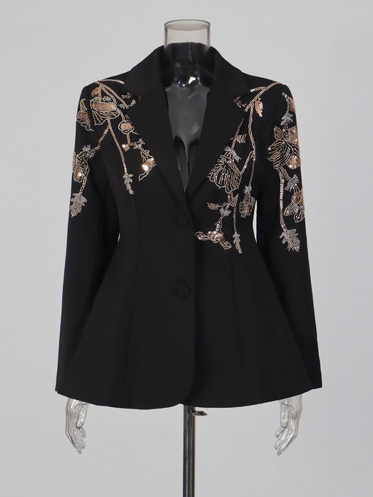 TWOTWINSTYLE Lapel Patchwork Sequins Tunic Temperament Coat
