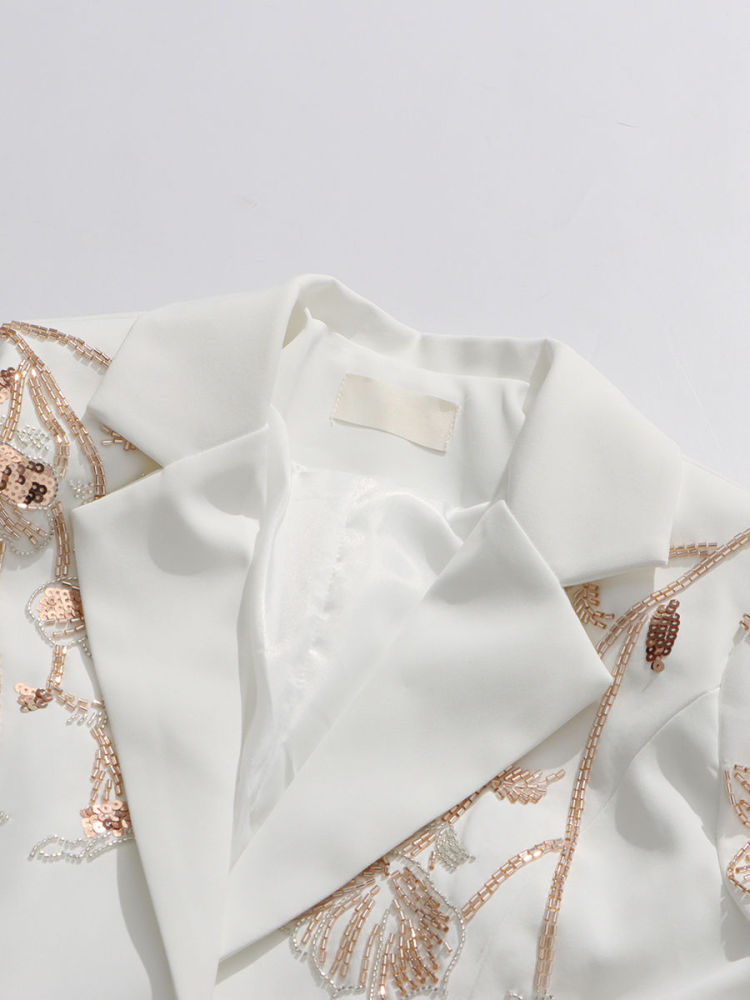 TWOTWINSTYLE Lapel Patchwork Sequins Tunic Temperament Coat