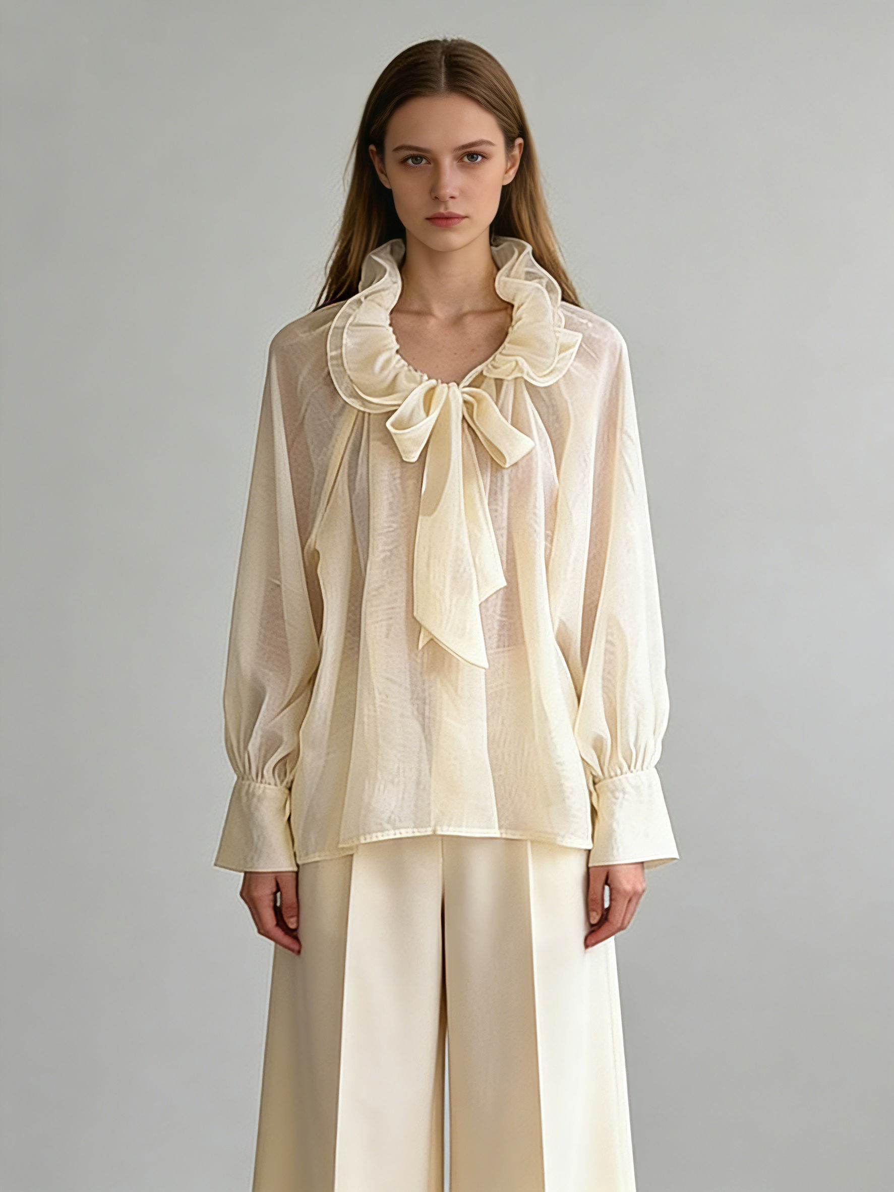 TWOTWINSTYLE Round Neck Patchwork Ruffles Designer Shirt