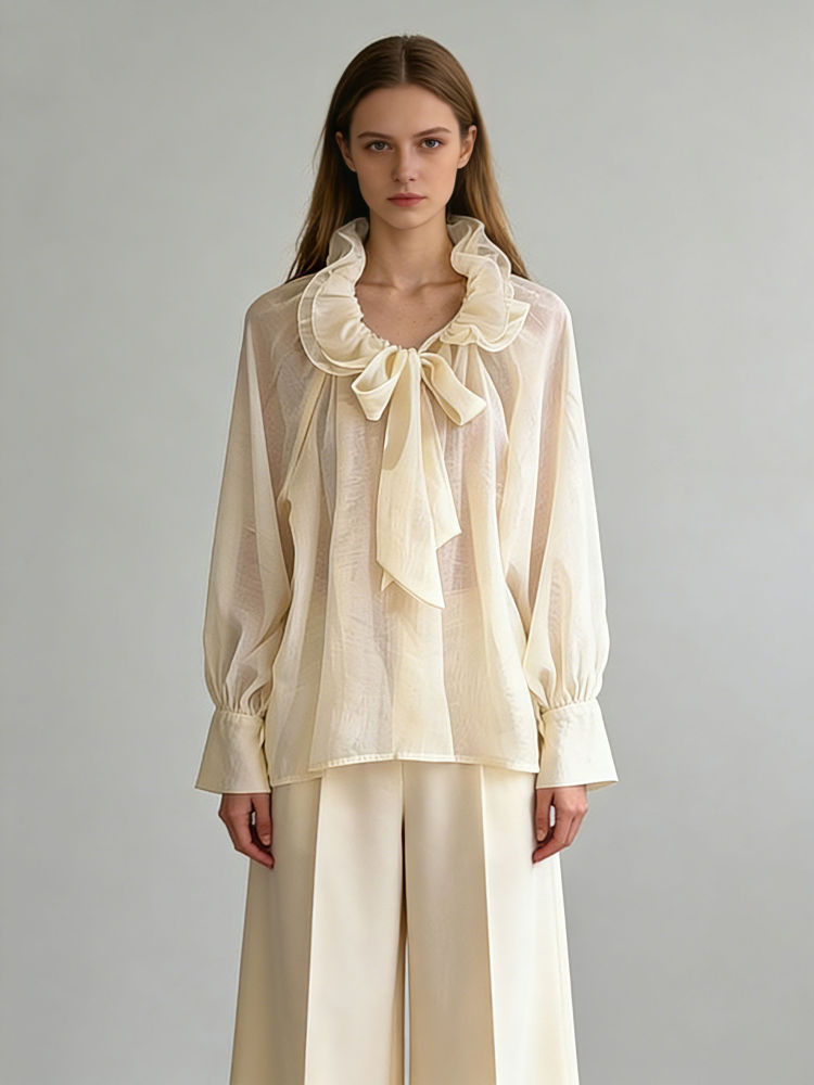 TWOTWINSTYLE Round Neck Patchwork Ruffles Designer Shirt