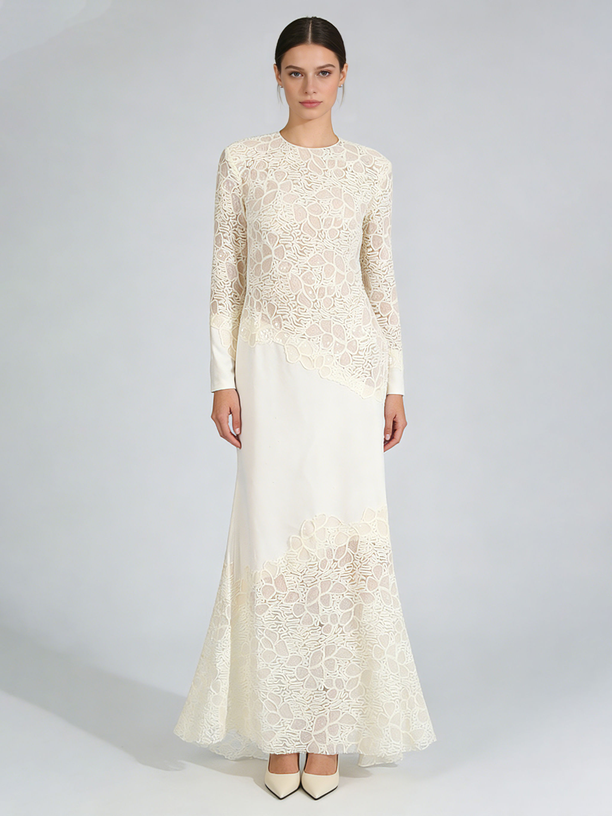 TWOTWINSTYLE Round Neck Spliced Lace Slimming Fashion Dress
