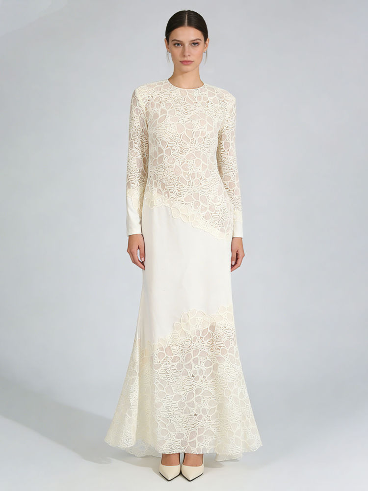 TWOTWINSTYLE Round Neck Spliced Lace Slimming Fashion Dress