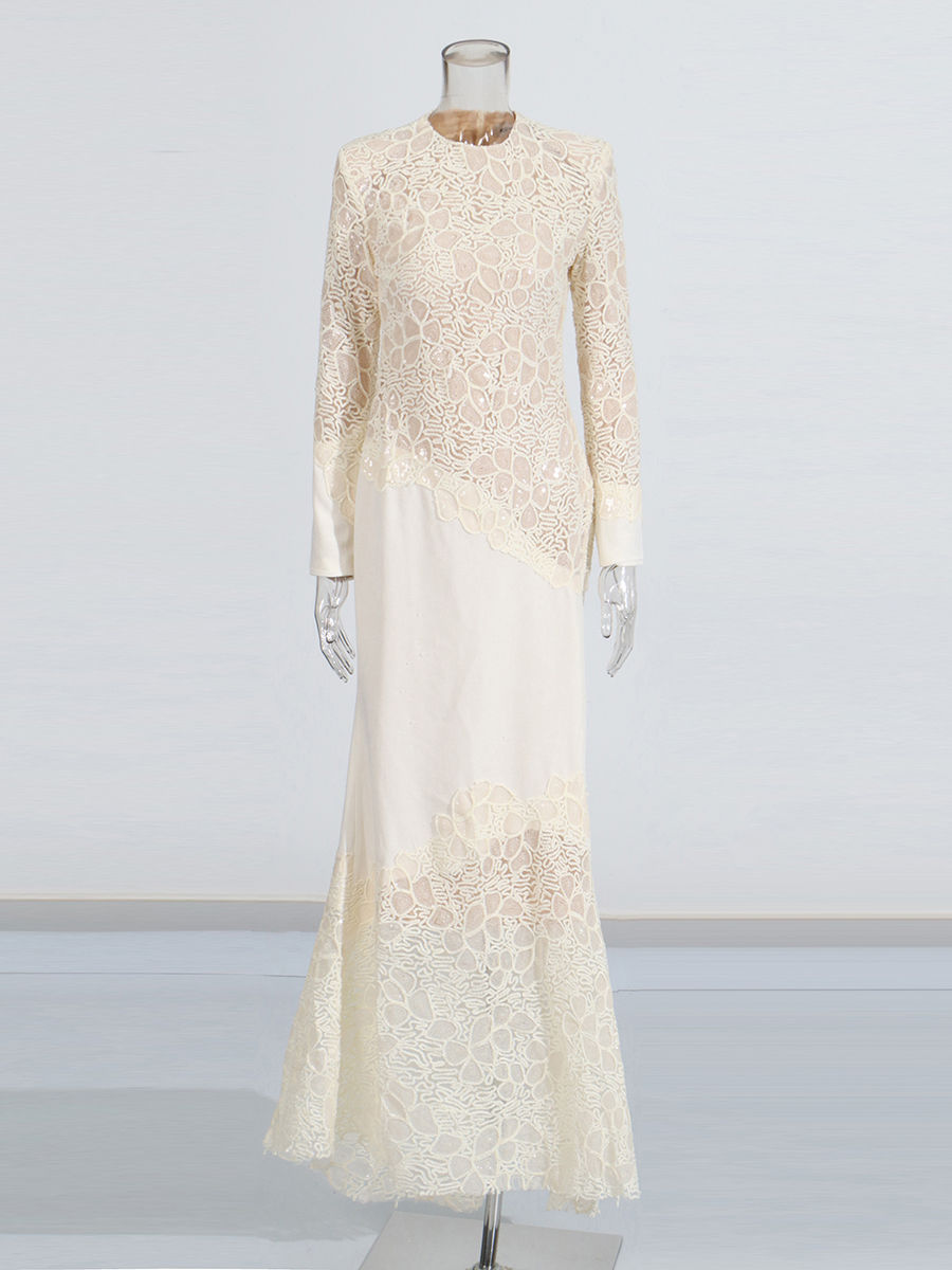 TWOTWINSTYLE Round Neck Spliced Lace Slimming Fashion Dress