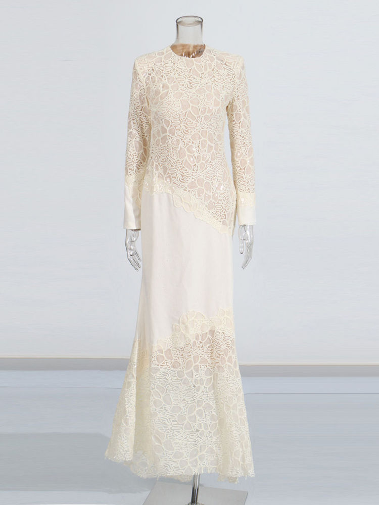 TWOTWINSTYLE Round Neck Spliced Lace Slimming Fashion Dress