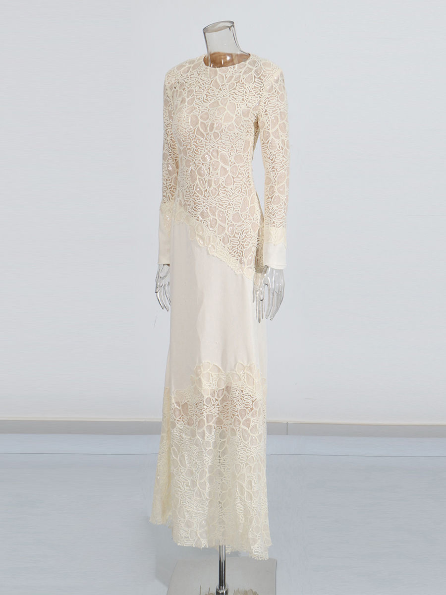 TWOTWINSTYLE Round Neck Spliced Lace Slimming Fashion Dress