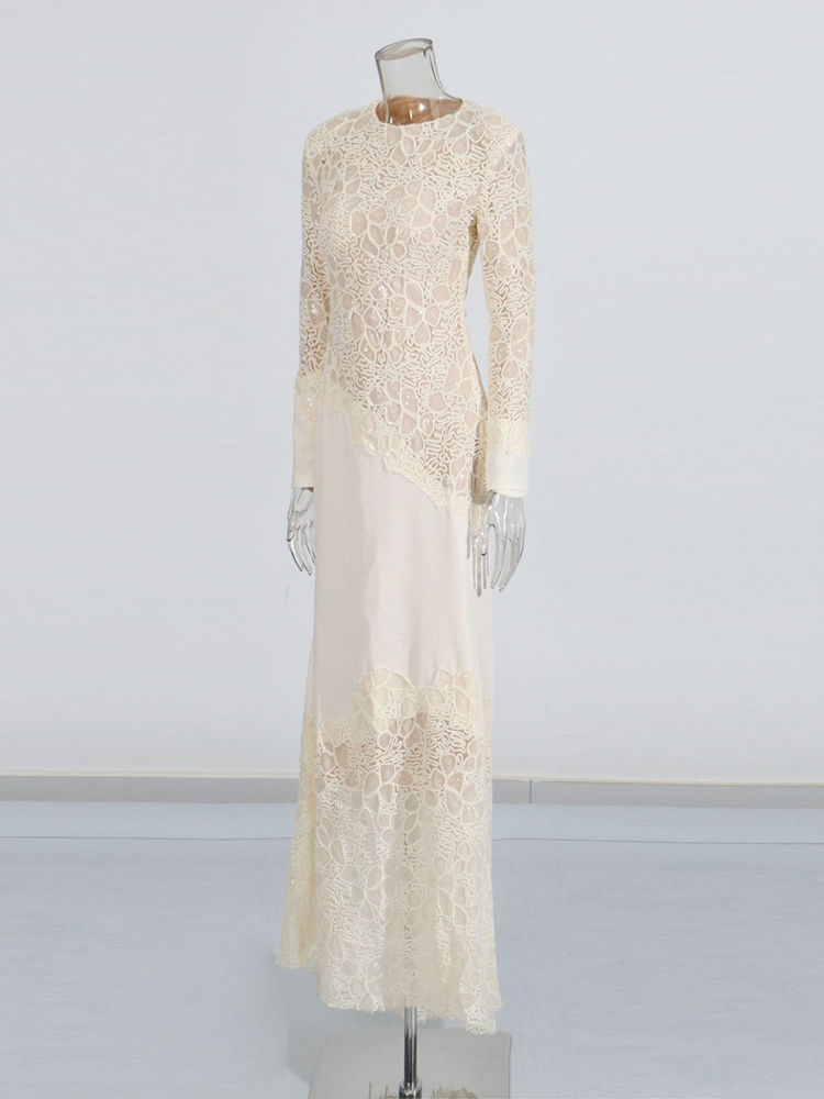 TWOTWINSTYLE Round Neck Spliced Lace Slimming Fashion Dress