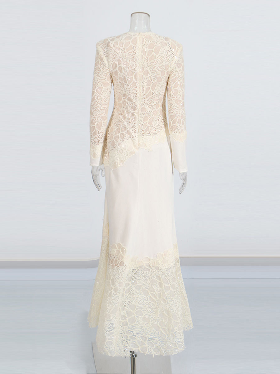 TWOTWINSTYLE Round Neck Spliced Lace Slimming Fashion Dress