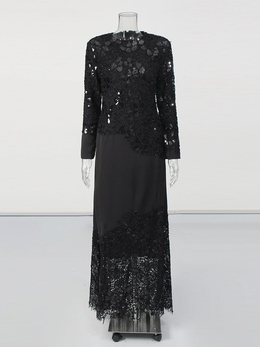 TWOTWINSTYLE Round Neck Spliced Lace Slimming Fashion Dress