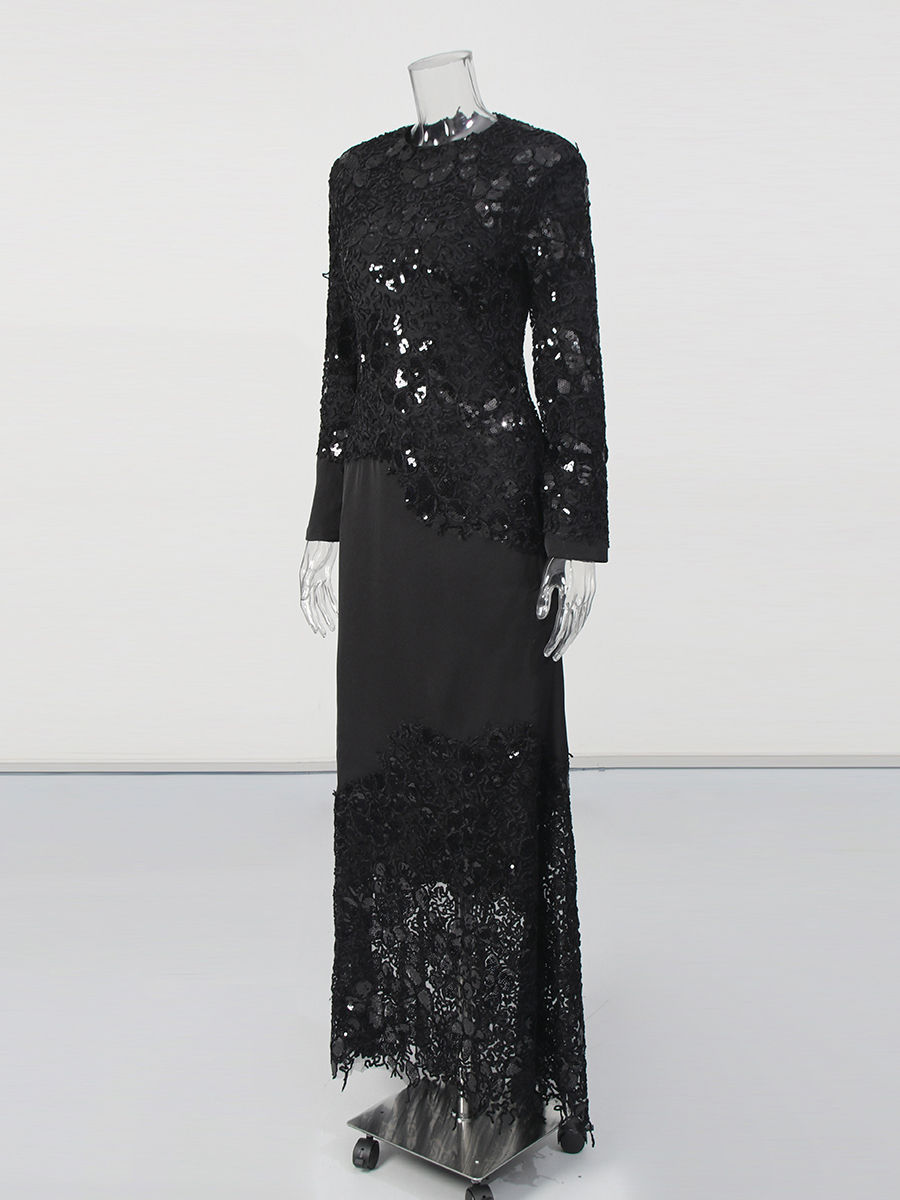 TWOTWINSTYLE Round Neck Spliced Lace Slimming Fashion Dress