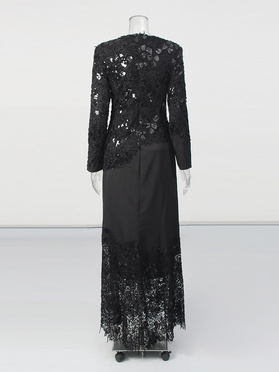 TWOTWINSTYLE Round Neck Spliced Lace Slimming Fashion Dress